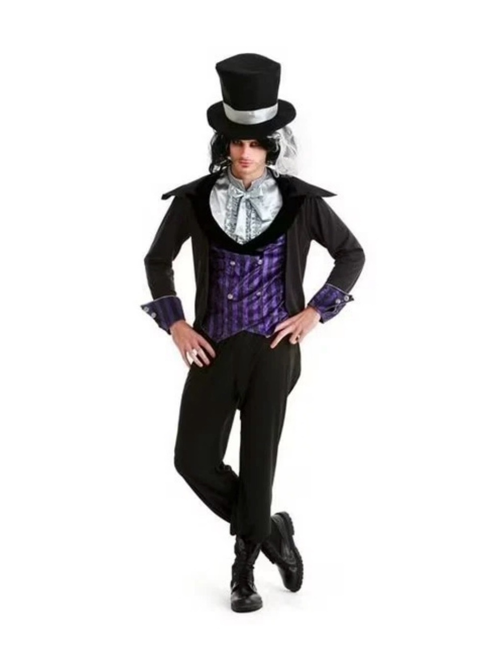 NWT Halloween Costume Dark Mad Hatter Black Purple Men’s - Picture 1 of 4